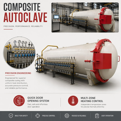 Autoclave de prensagem a quente com certificação CE, usada na produção de fibra de vidro FRP, até mesmo circulação de calor, cura industrial anticorrosiva