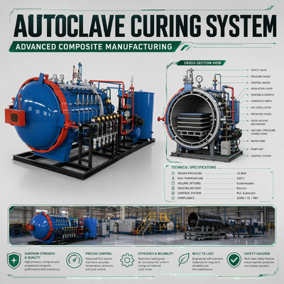 Autoclave de vácuo com certificação CE para prepreg moldagem composta Isolamento térmico Parâmetro estável Tanque de pressão industrial