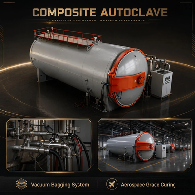 Autoclave industrial com certificação CE utilizado no processamento de fibras de carbono aeroespaciais